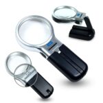 FreshDcart 3 in 1 Portable Magnifying Lens 3X High-Powered Magnification Hand-Held Folding Magnifier Glass with LED Lights Stand and UV Protection for Reading A4, Newspaper, Soldering, map