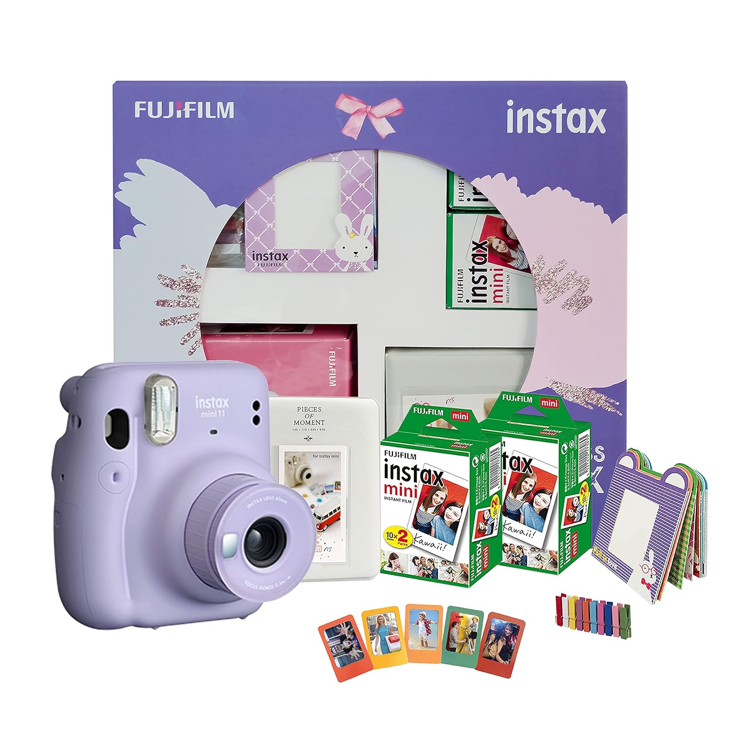 Fujifilm Instax Mini 11 Instant Camera (Lilac Purple) Happiness Box with 40 Shots, Compact