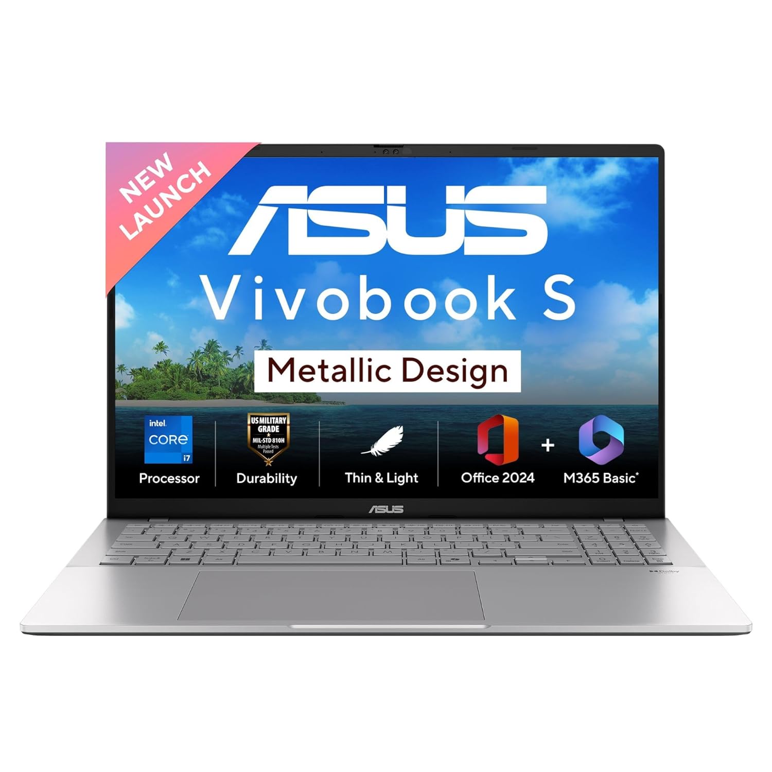 ASUS Vivobook S16,13th Gen,Intel Core i7-13620H,Metallic Design Laptop(Intel UHD iGPU/16GB RAM/512GB SSD/FHD+/16″/144Hz/Windows 11/M365 Basic(1Year)*/Office Home 2024/Cool Silver/1.7Kg)S3607VA-RP083WS