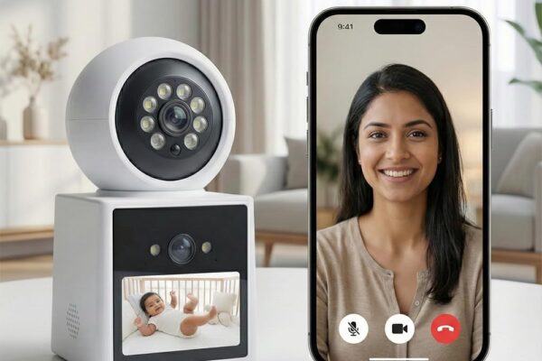 Golens Dual Lens 355° WiFi CCTV Camera for Home Indoor | 2MP+2MP PTZ | 2.4” Screen | AI Human Detection | Video Call | Color Night Vision | Two-Way Audio | Cloud & SD | WC06K