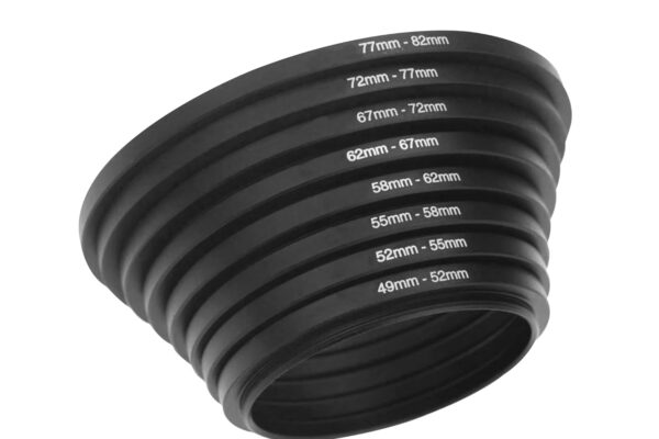 HIFFIN Camera Lens Step Up Filter Adapter Rings, 49-52, 52-55, 55-58, 58-62, 62-67, 67-72, 72-77, 77-82mm Metal Step Up Rings Kit with Anodized Aluminum Threaded Black Frame