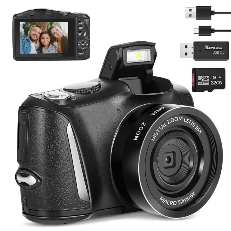 NBDCAM 4K Digital Camera with 32GB SD Card, DSLR Camera for Photography & Vlogging – Beginner-Friendly Compact Bridge