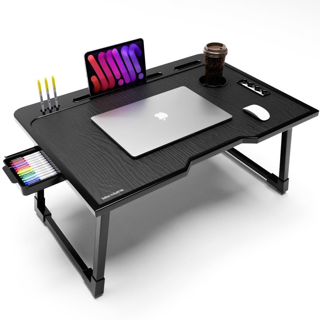 Rellon Plastic Industries Study Table for Students Bed Table for Study Foldable Laptop Table Portable & Lightweight Mini Table Bed Reading Table,Laptop Stands, Laptop Desk (A1)