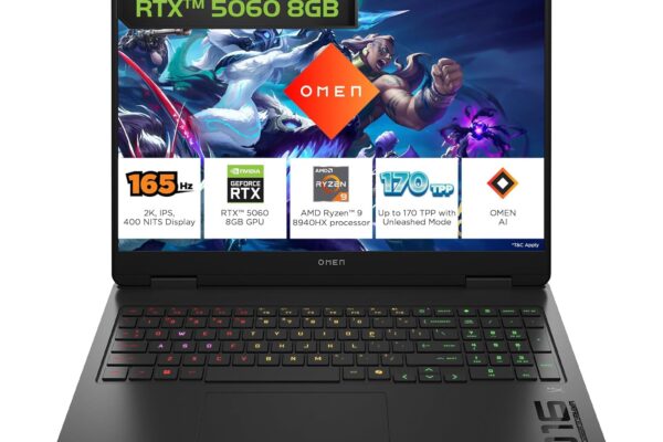 HP Omen, AMD Ryzen 9 8940HX, 8GB RTX 5060, 24GB DDR5(Upgradeable) 1TB SSD, 165Hz, 2k WUXGA, 3ms, 400 nits, 16”/40.6cm, Win11, M365* Office24, Black, 2.44kg, ap0181AX, Omen AI, RGB, AI Gaming Laptop