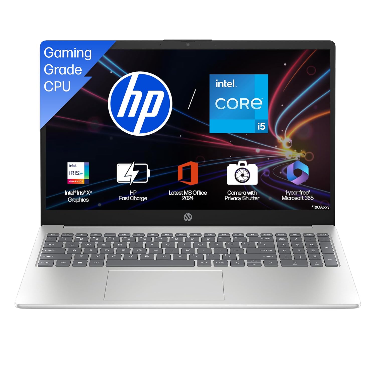 HP 15, 13th Gen Intel Core i5-13420H, (16GB DDR4, 512GB SSD), FHD, Anti-Glare, Micro-Edge, 15.6”/39.6cm, Win11, M365 Basic(1yr)* Office24, Silver, 1.65kg, fr0028TU, Camera w/Shutter, Backlit Laptop