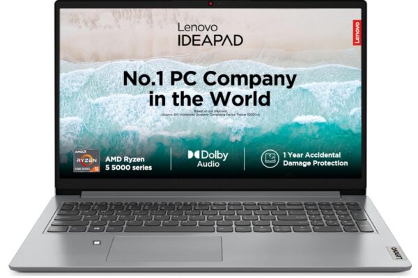 Lenovo IdeaPad Slim 1, AMD Ryzen 5 5500U, 16GB RAM, 512GB SSD, HD, 15.6″, Windows 11 Home, MS Office 21, Cloud Grey, 1.61Kg, 82R400ERIN, Integrated AMD Graphics, 1Yr ADP Free, Thin and Light Laptop