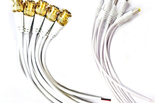 Combo Pack of 10 Pc BNC Connector with Copper Wire Moulded – 18CM and 10 Pc DC Power Pigtail Male Cables with 2.1mm Connectors Barrel Jack for Surveillance CCTV Camera (White)