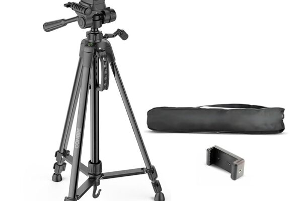 Conbre F-3366 Professional 55.5Inch (141CM) Tripod for DSLR, Camera | Height: 4.6 Feet | Max Load: 4kg | Portable Lightweight ABS+Metal Tripod | 360° Ball Head | Carry Bag (Black)