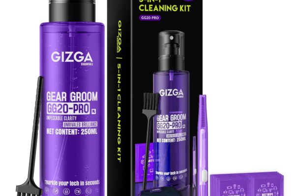 Gizga Essentials 5 in 1 Screen Cleaning Kit with 250ml Spray Microfiber Cloth, Soft Brushes, Wet Wipes | for Laptop, PC, TV, Camera Lens, Binocular, Smartphone, Tablet, Eyeglass, Keyboard Cleaning