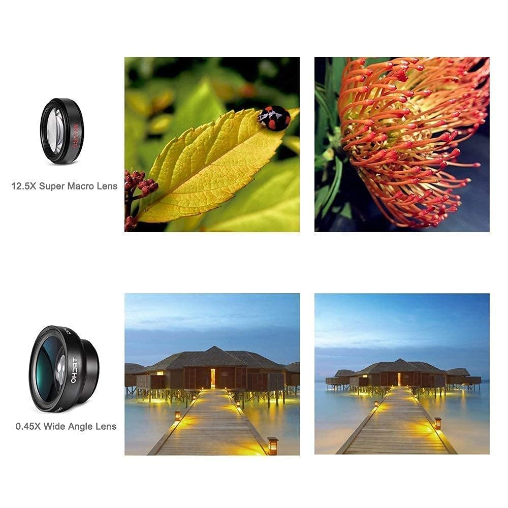 Mobile Camera Lens, 0.45X Super Wide Angle Lens, 15X Macro Lens, Clip-On 2 in 1 Professional Kit for TIK Tok, Vlog, YouTube, Reels Compatible with All Smartphones-(Black)