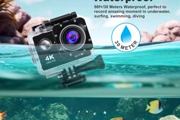VYNEX Sports Action Camera | Waterproof Camera with Wide-Angle Lens | HD Recording with Mount for Travel and Adventure (4K Camera)