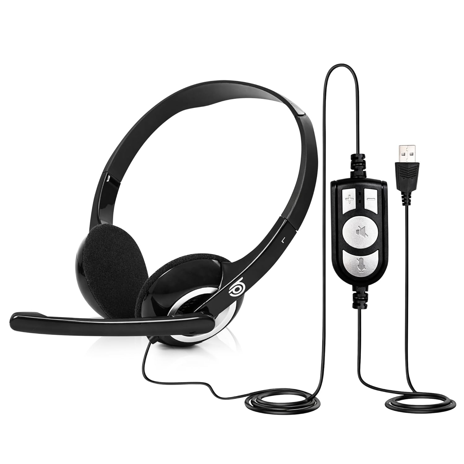 BigPassport USB Wired Over-Ear Headphones with Mic | Noise-Cancelling Headset for PC, Laptop, Office, Zoom, Skype, Online Classes, Call Center – Pro-Boom 189 (Black_Silver)