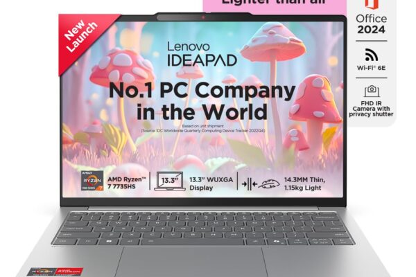 Lenovo IdeaPad Slim 5 Ryzen 7 7735HS (16GB RAM/512GB SSD/Integrated AMD Radeon 680M Graphics/WUXGA IPS Display/13.3″ (33.7cm)/Windows 11/Office Home 2024/Backlit KB/Grey/1.15Kg), 83J2000HIN Laptop