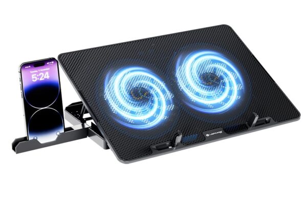 Lapcare Chillmate Powerful Laptop Cooler Pad with Dual 125mm Fans, Silent Operation Noiseless Fan, Dual USB Ports, 5 Step Retractable Stand and Removable Mobile Holder