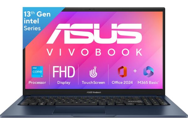 ASUS Vivobook 15, Intel Core i3 13th Gen 1315U, 16GB RAM, 512GB SSD, FHD 15.6″, Touchscreen, Win11, Office Home 2024, M365 Basic (1Year)*, Quiet Blue, 1.7Kg, X1504VA-E83959WS, Intel UHD iGPU, Laptop