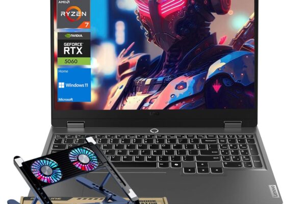 Lenovo LOQ Gaming Laptop, 15.6″ FHD (1920 x 1080), AMD Ryzen 7 250, NVIDIA GeForce RTX 5060, 64GB DDR5 RAM, 1TB PCIe M.2 SSD, Bundle with Laptop Cooler BDL, Wi-Fi 6, Windows 11 Home, Grey