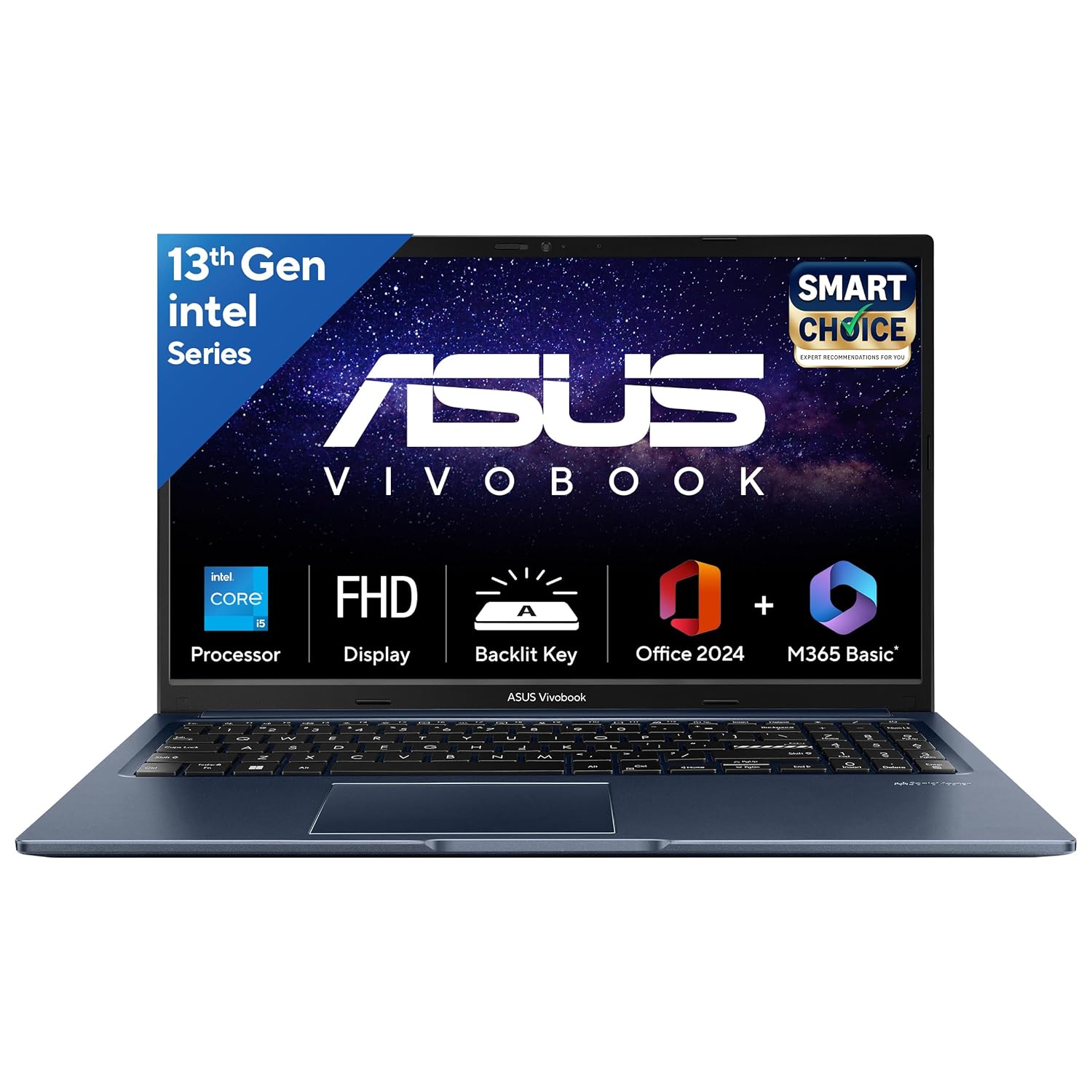 ASUS Vivobook 15,13th Gen,Intel Core i5-13420H(Intel UHD iGPU/16GB RAM/1TB SSD/FHD/15.6″/60Hz/Backlit Keyboard/Windows 11/M365 Basic (1Year)*/Office Home 2024/Quiet Blue/1.70 kg) X1502VA-BQ1297WS
