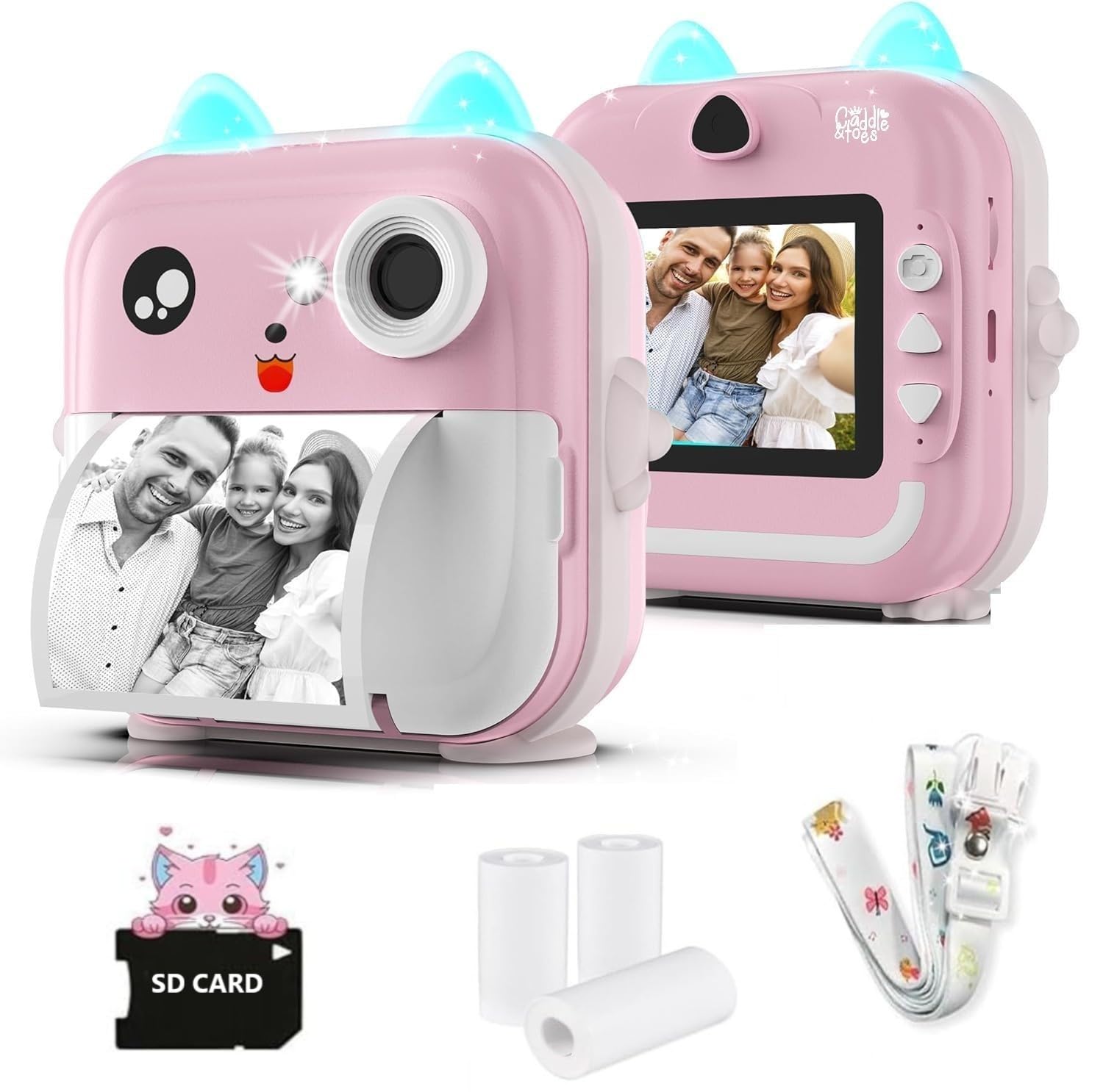 CADDLE & TOES 48 MP 1080p HD Instant Print Camera Toy for Kids with Free App, 3 Rolls Print Paper, SD Card, Bluetooth, Fun Filters & Stickers | Birthday Gift for Girls & Boys Age 4-12 (Pink)