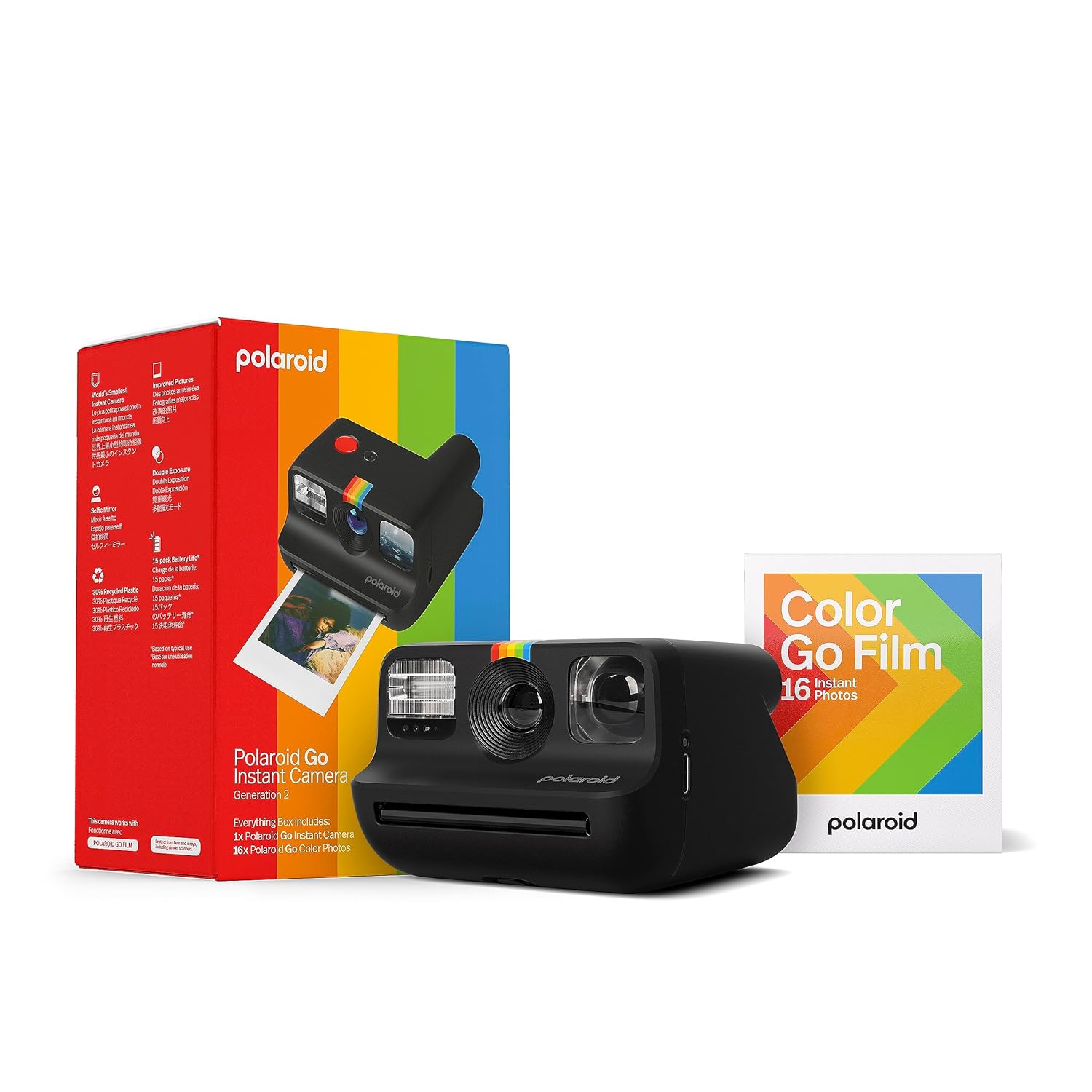Polaroid Go Generation 2 – Mini Instant Camera + Film Bundle (16 Photos Included) – Black (6280)