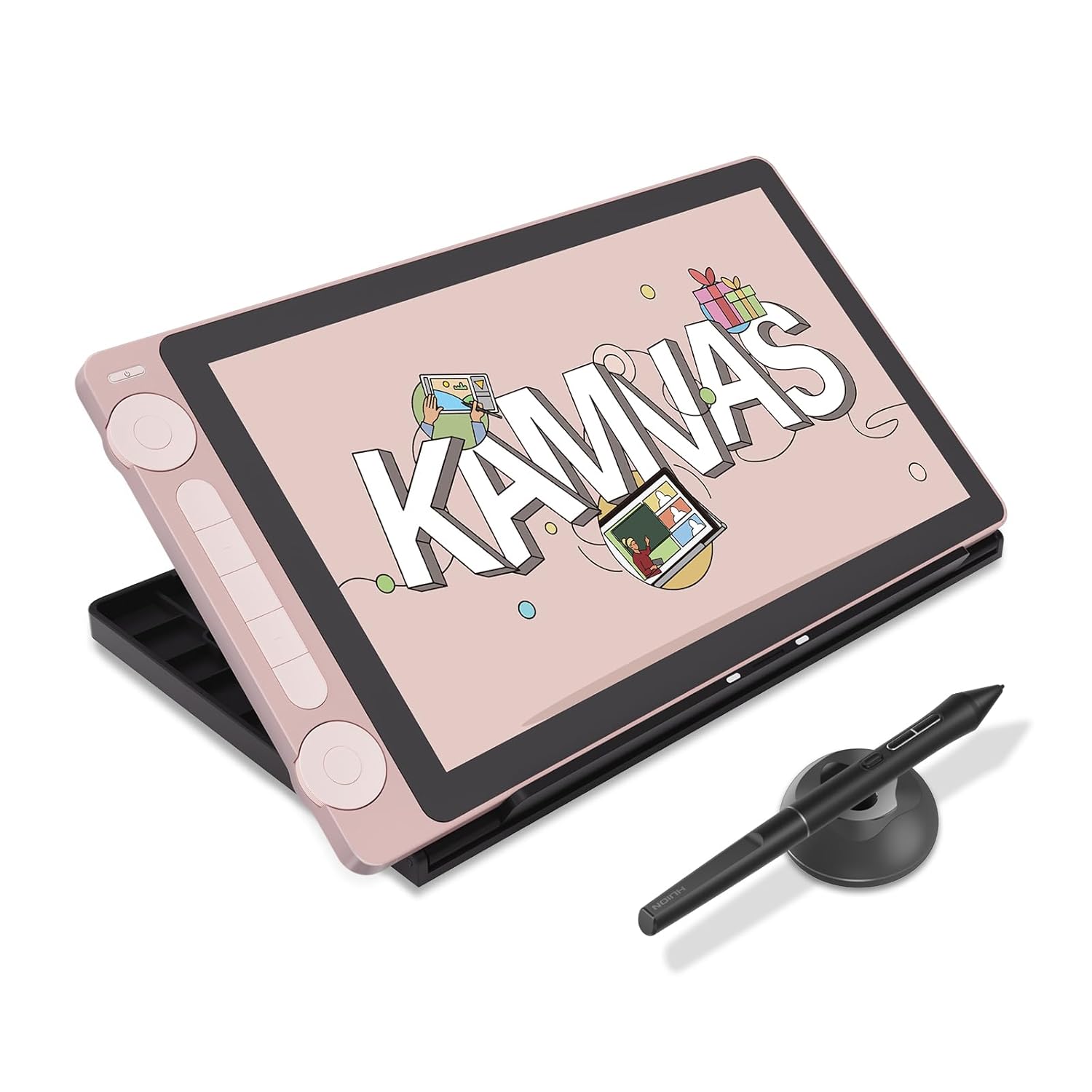 HUION Kamvas 13 (Gen 3) Drawing Tablet with Screen,13.3″ Full-Laminated Art Tablet with Anti-Sparkle Canvas Glass 99% sRGB, PenTech 4.0, 16384 Pen Pressure Dual Dial for PC, Mac, Android (Pink)