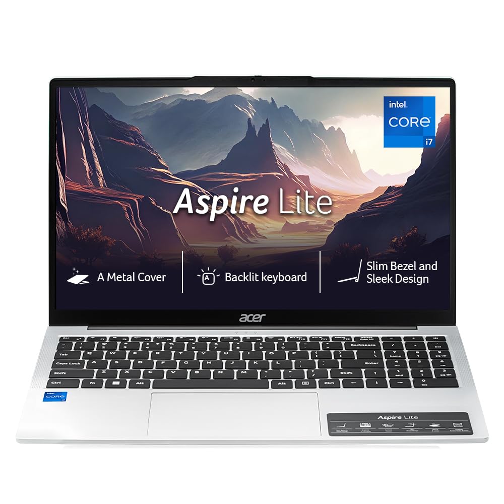 acer Aspire Lite,12th Gen, Intel Core i7 12650H, Office 2024+M365 Basic, 16GB RAM, 512GB SSD, Full HD IPS, 15.6″/39.62 cm, Win 11 Home, Pure Silver, 1.7 KG, AL15-52H, Backlit KB, Thin & Light Laptop