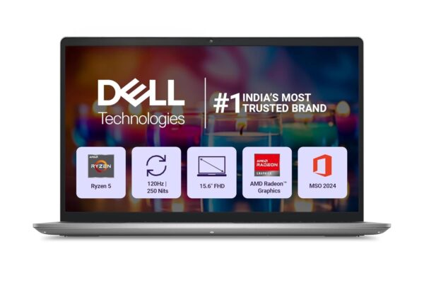 Dell 15, AMD Ryzen 5-7530U, 16GB RAM, 512GB SSD, FHD IPS, 15.6″/39.62cm, Windows 11, MSO 2024, Platinum Silver, 1.67kg, [Dell 15], 120Hz, Standard Keyboard, 15 Month McAfee, Thin & Light, Laptop