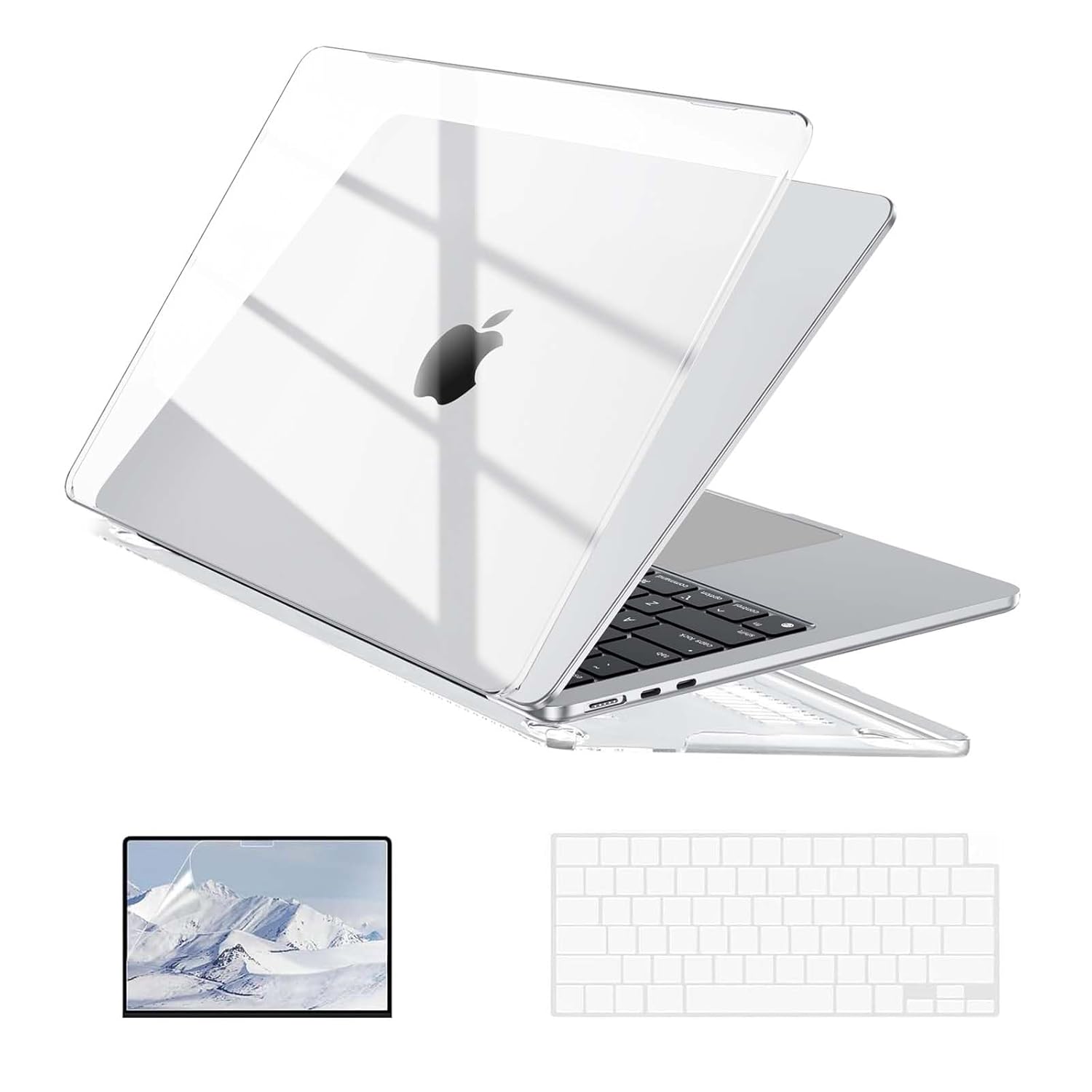 EooCoo Hard Shell Case Compatible for Apple MacBook Air 13 inch M5 2026 2025 2024 2022 M4 M3 M2, A3449 A3240 A3113 A2681, Air 13.6 Laptop Case Cover&Keyboard Skin Cover&Screen Protector-Crystal Clear
