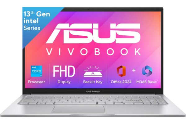 ASUS Vivobook 15, Intel Core i3 13th Gen 1315U, 8GB RAM, 512GB SSD, FHD 15.6″, Windows 11, Office Home 2024, Cool Silver, 1.7Kg, X1504VA-NJ3320WS, Intel UHD iGPU, M365 Basic (1Year)* Laptop
