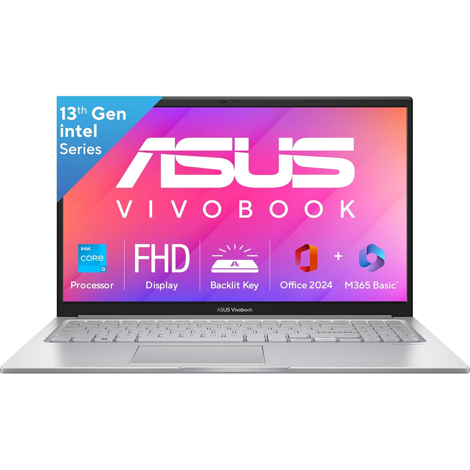 ASUS Vivobook 15, Intel Core i3 13th Gen 1315U, 8GB RAM, 512GB SSD, FHD 15.6″, Windows 11, Office Home 2024, Cool Silver, 1.7Kg, X1504VA-NJ3320WS, Intel UHD iGPU, M365 Basic (1Year)* Laptop