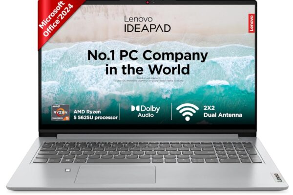 Lenovo IdeaPad 1 AMD Ryzen 5 5625U 15.6 inch (38.5cm) FHD Laptop (16GB RAM/512GB SSD/Windows 11/Office Home 2024/3 Month Game Pass/Grey/1.6Kg), 82R4011CIN