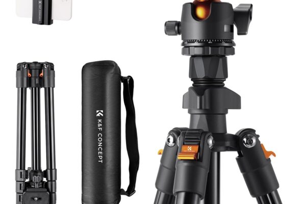 K&F Concept 64 Inch/163Cm Lightweight Travel Outdoor DSLR Camera Tripods with 360 Degree Ball Head Load Capacity 8Kg/17.6Lbs,Cellphone Clip for Smartphone Live Streaming Vlog K234A0,BH-28L,Black