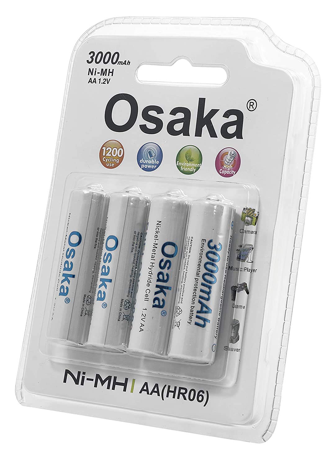 Osaka NI-MH HR06 4xAA 3000mAh Enelong Rechargeable Battery Set for Camera Flashes, Mic, Toys, Remote.