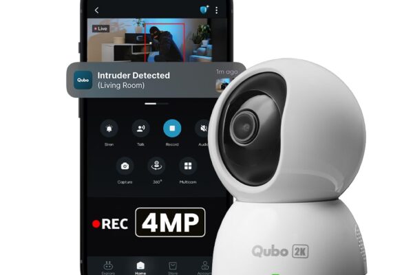 Qubo Smart 360° 4MP [Ultra 2K] Wi-Fi Security Camera by Hero Group | Indoor CCTV Cam for Home | AI Person Detection | Auto-Alarm | App Alerts | NightPulse Vision | SD&Cloud Storage | Made in India