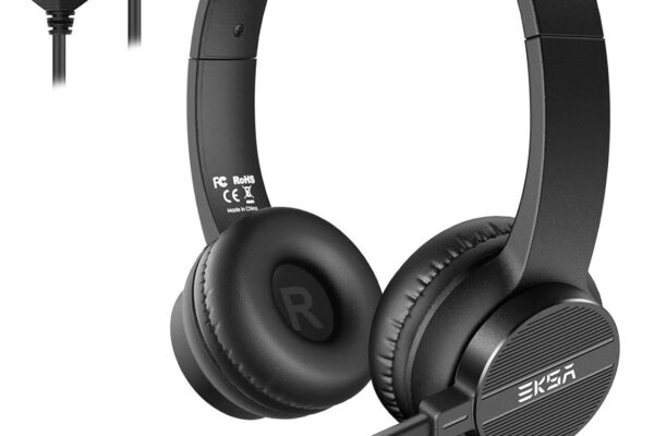 EKSA H12E Headphones with Microphone, Wired Environmental Noise Cancelling Computer USB Headset with Mic & Mute Button, All-Day Comfort On-Ear PC Headset with Microphone for Laptop Office Call Center