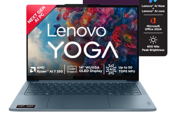 Lenovo Yoga Slim 7 AMD Ryzen AINow 7 350, 83JY005YIN AI Laptop, Copilot+ 32GB RAM/1TB SSD/14″(35.5cm)WUXGA OLED/50 TOPS/Windows 11, Office Home 2024, Backlit Keyboard, 1Yr ADP Free, Teal, 1.19Kg