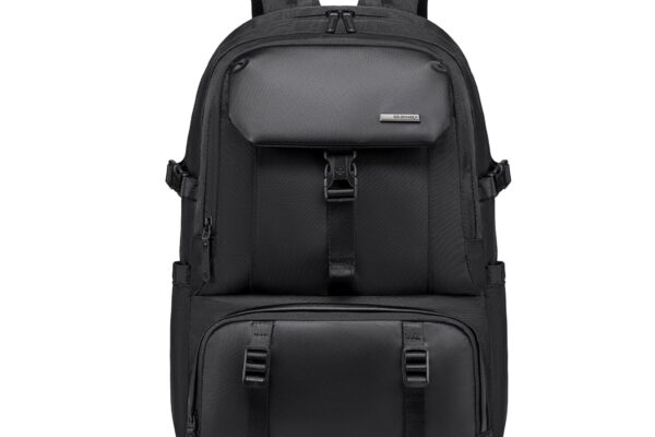 GOLDEN WOLF Expandable Travel Backpack for Men Large 27L to 37L 15.6-inch Office Laptop Bag with Waterproof Pocket Multi-fucntion Water-resistant Sleek Business Backpack for Work Weekend, Black