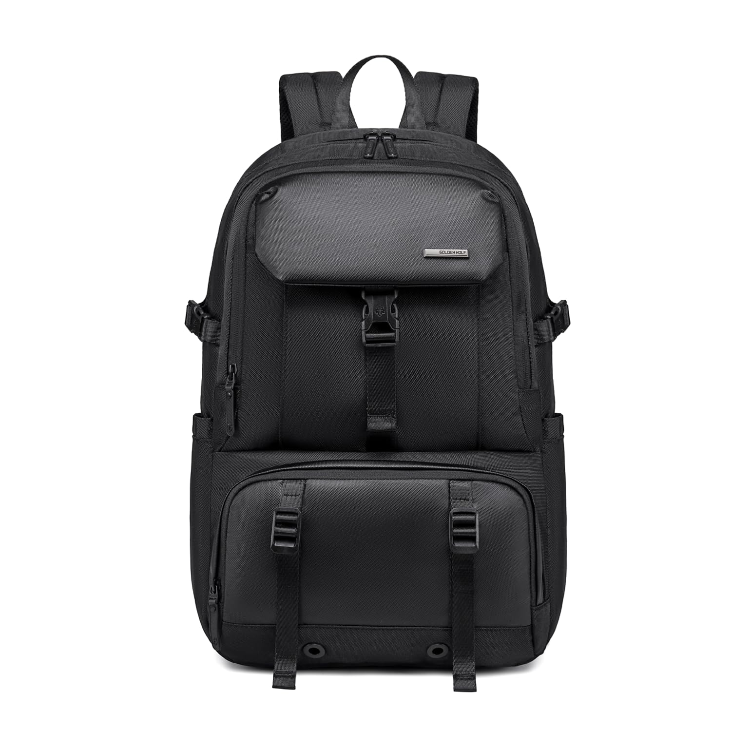 GOLDEN WOLF Expandable Travel Backpack for Men Large 27L to 37L 15.6-inch Office Laptop Bag with Waterproof Pocket Multi-fucntion Water-resistant Sleek Business Backpack for Work Weekend, Black