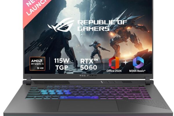 ASUS ROG Strix G16, AMD Ryzen 9 8940HX, Gaming Laptop(RTX 5060-8GB/115W TGP/16GB/1TB /2.5K QHD+/16″/240Hz/90WHrs/Windows 11/M365 Basic (1Year)*/Office Home 2024/Eclipse Gray/2.5 Kg) G614PM-S5046WS