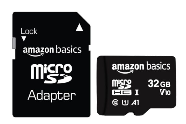 Amazon Basics 32GB MicroSDHC Memory Card with Adapter, Upto 98MB/s, IPX6, Temperature & Shock Resistant