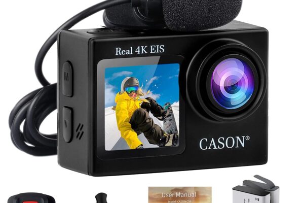 CASON CS6 5k 30Fps Action Camera, 4K Helmet Camera for Bike (Typc C) with EIS+Gyro,Anti Shake for Bike Helmet Camera, Touch Screen, 2 x 1350 mAh Battery and Many Extra Accessories (Black)