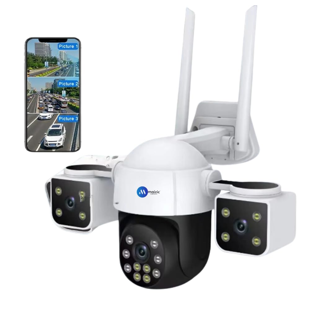 Maizic Smarthome Batman 4G Sim Based 6MP HD 3in1 Screen View CCTV Camera, Outdoor Indoor Home Security Camera, 2 Way Talk, Motion Detection, Color Night Vision, 2 Side Camera Horizontally Rotate 180°