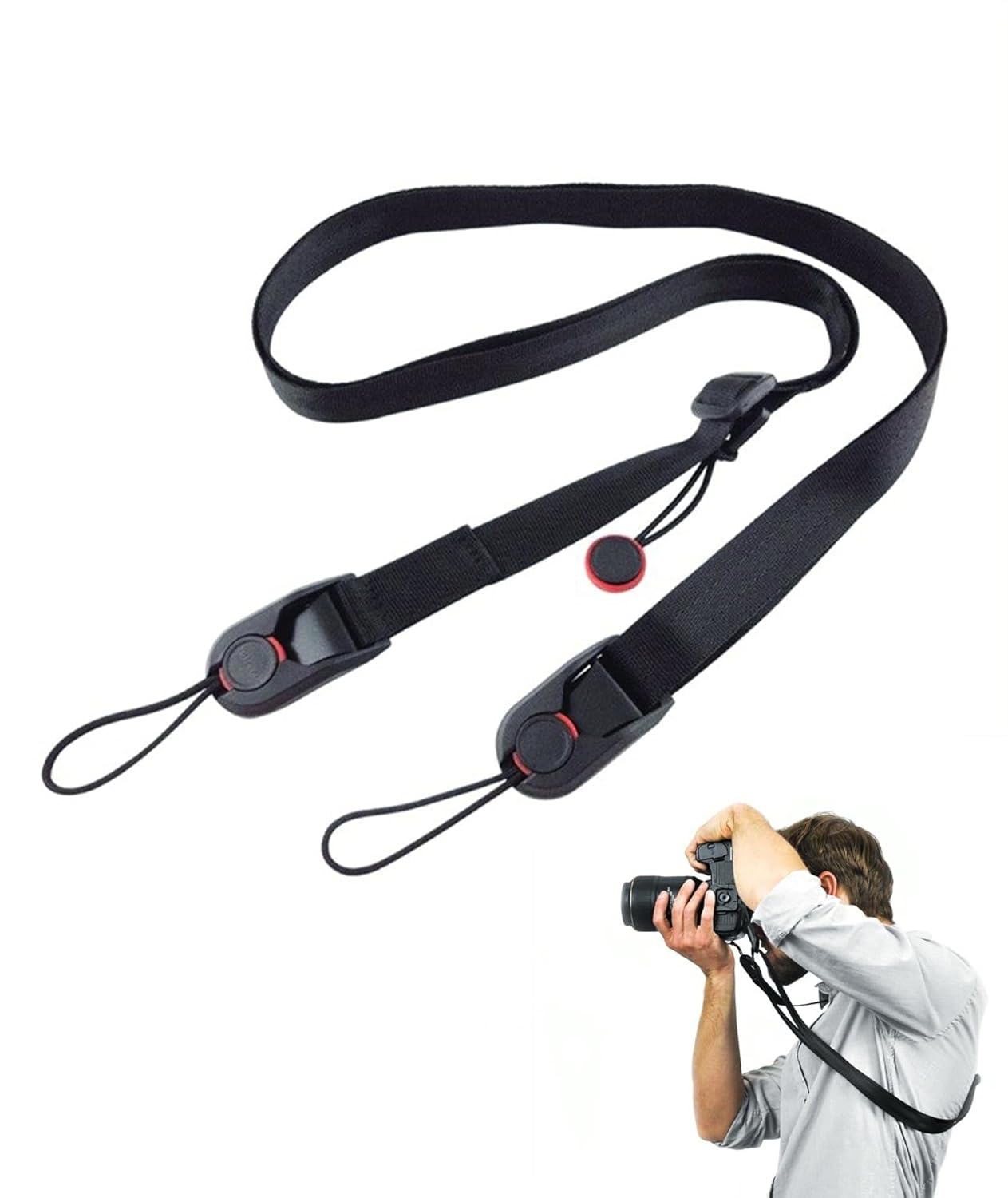 NHCDFA Camera Belt, Camera Strap, Easy to Use and Carry Black Camera Belt Strap Quick Release Buckle Comfortable to W ear for All Kinds of Photography Equipment