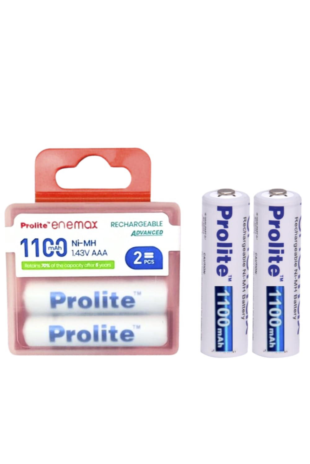 Prolite EneMAX Ni‐Mh AAA Rechargeable Battery 1100mAh | Pack of 2 | Low Self Discharge | Used with Digital Camera, Game Controller, LED Torch, Toys, Shaver and More