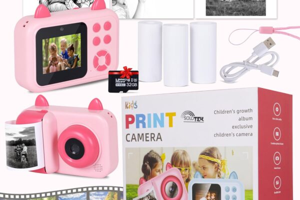 SOLOtek S6 Instant Camera for Kids with Print – 1080P HD, 48MP, 32GB SD Card,3 Rolls Print Paper with Shoulder Strap | Instant Photo Camera with Video Recorder, Games & Photo Filters| 1-Year Warranty