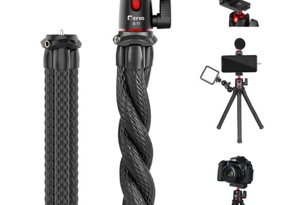 Syvo S-11 Flexible Gorilla Tripod Stand for Phone & Camera with Phone Holder, Cold Shoe Mount & 1/4 Screw | Mobile Tripod, Selfie Stick Tripod, Vlogging Tripod Stand for Phone