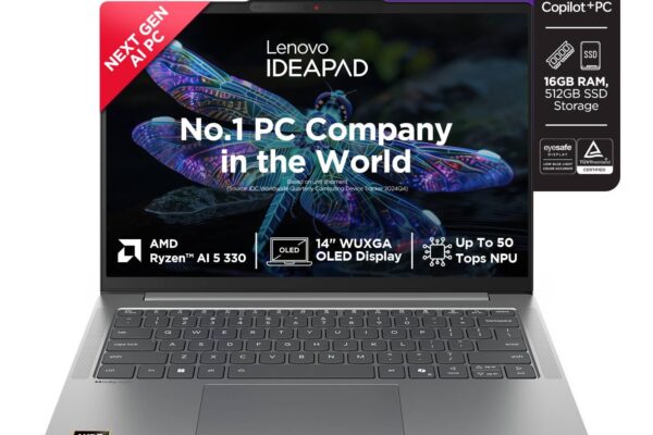 Lenovo IdeaPad Slim 5 AMD Ryzen AI 5 330 (16GB RAM/512GB SSD/14 (35.5cm)/WUXGA IPS/Copilot+ PC/Windows 11/Office Home 2024/Backlit Keyboard/1Yr ADP Free/Grey/1.4Kg), 83HX008XIN AI Laptop
