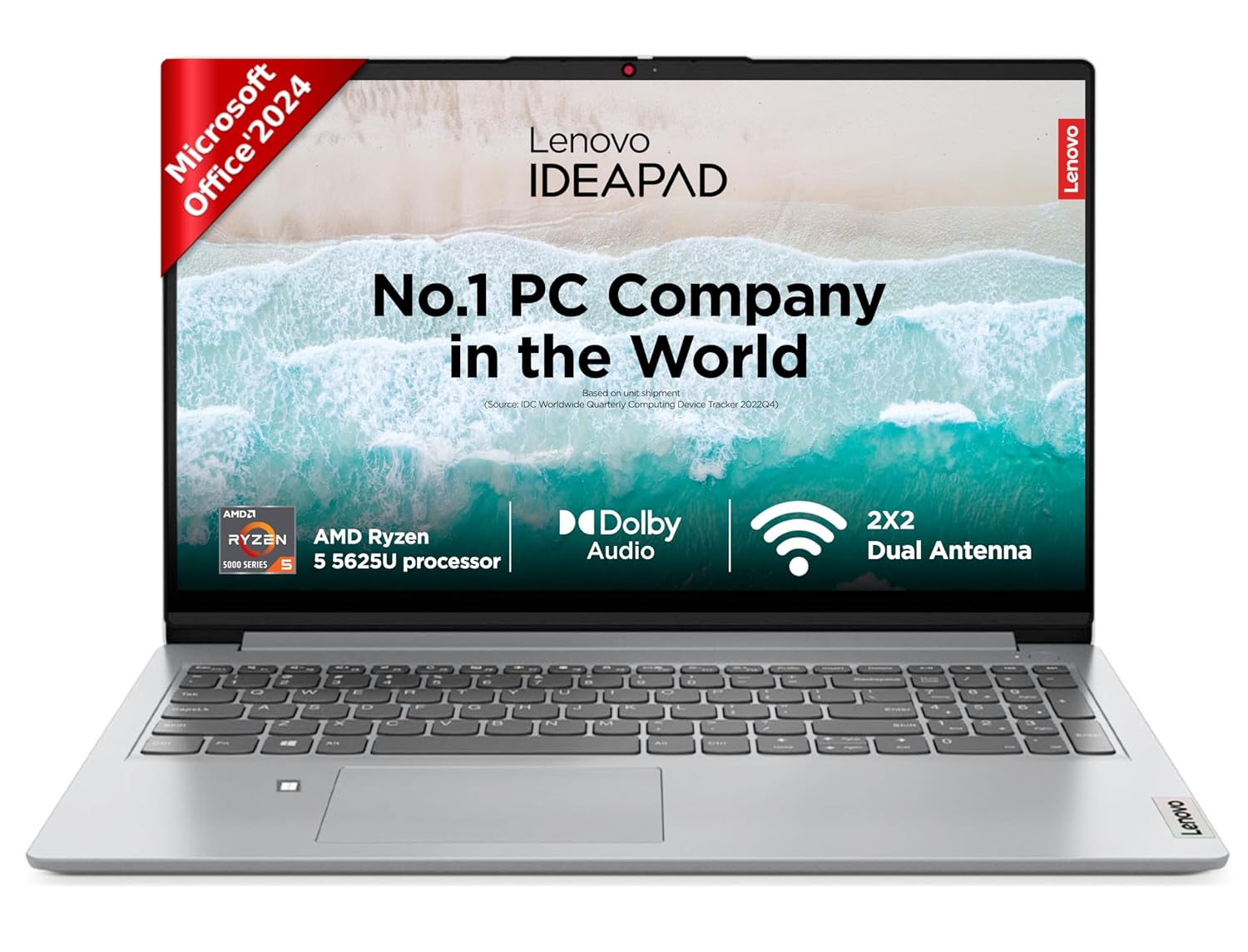 Lenovo Ideapad 1 AMD Ryzen 5 5625U (16GB RAM/512GB SSD/Windows 11/Office Home 2024/15.6 Inch (39.6Cm)/FHD IPS Display/3Months Game Pass/Grey/1.6Kg), 82R4011CIN/0DIN Laptop