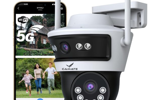Camate Arc Duo 3+3MP Dual-Lens (2.4/5 Ghz Wi-Fi Connectivity) Wireless CCTV Security Camera | Two Way Talk | Motion Detection | Colored Night Vision | Support 256 GB sd Card (WiFi Connectivity)