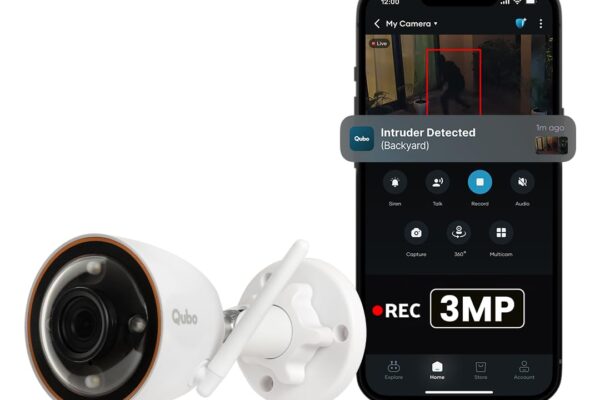 Qubo Smart Outdoor 3MP [2K] WiFi Bullet Camera by Hero Group | Color NightPulse Vision | CCTV cam | AI Person Detection | Smart Spotlight | IP66 Weatherproof | Made in India