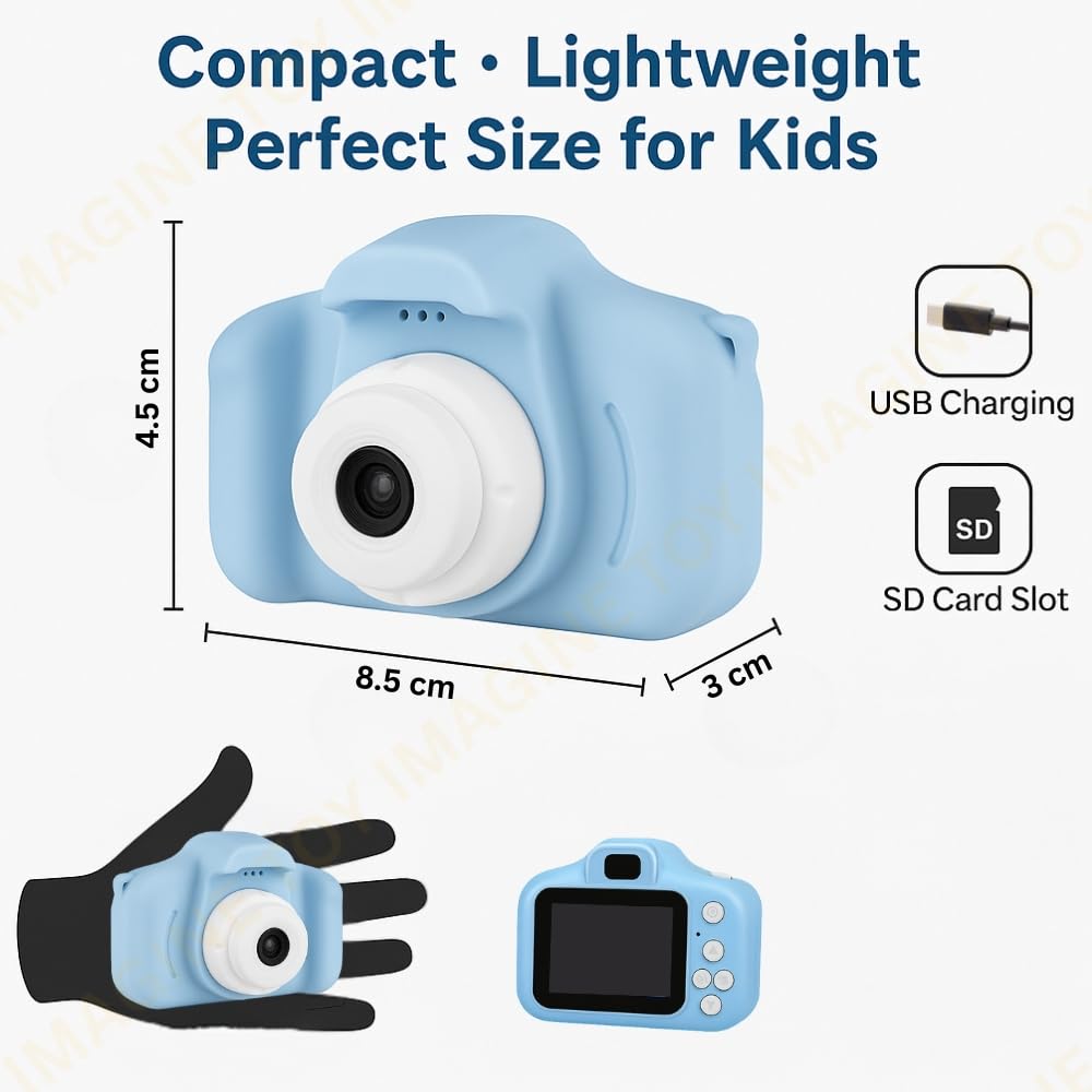 Toy Imagine Kids Digital Camera 1080p Video & 5.0MP Photos 2-Inch Screen, USB Rechargeable & Portable Fun Mini Toy Camera for Boys & Girls Age 3–10 Educational Birthday Gift(Blue)SD Card Not Included